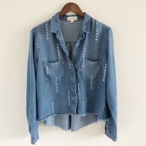 CLOTH & STONE Chambray Frayed Hem Blouse Med